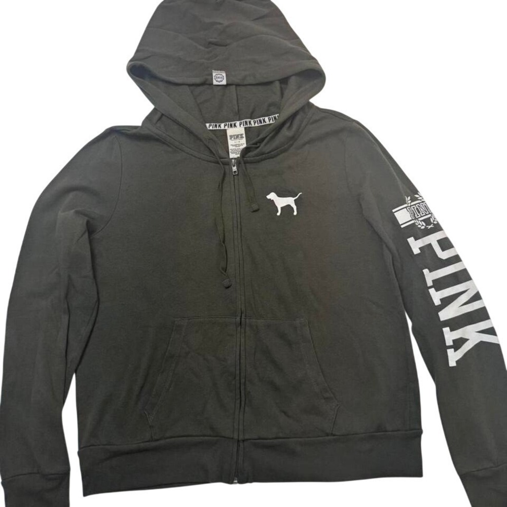 Y2K PINK Victoria's Secret Olive Green Full Zip Hoodie Women Large